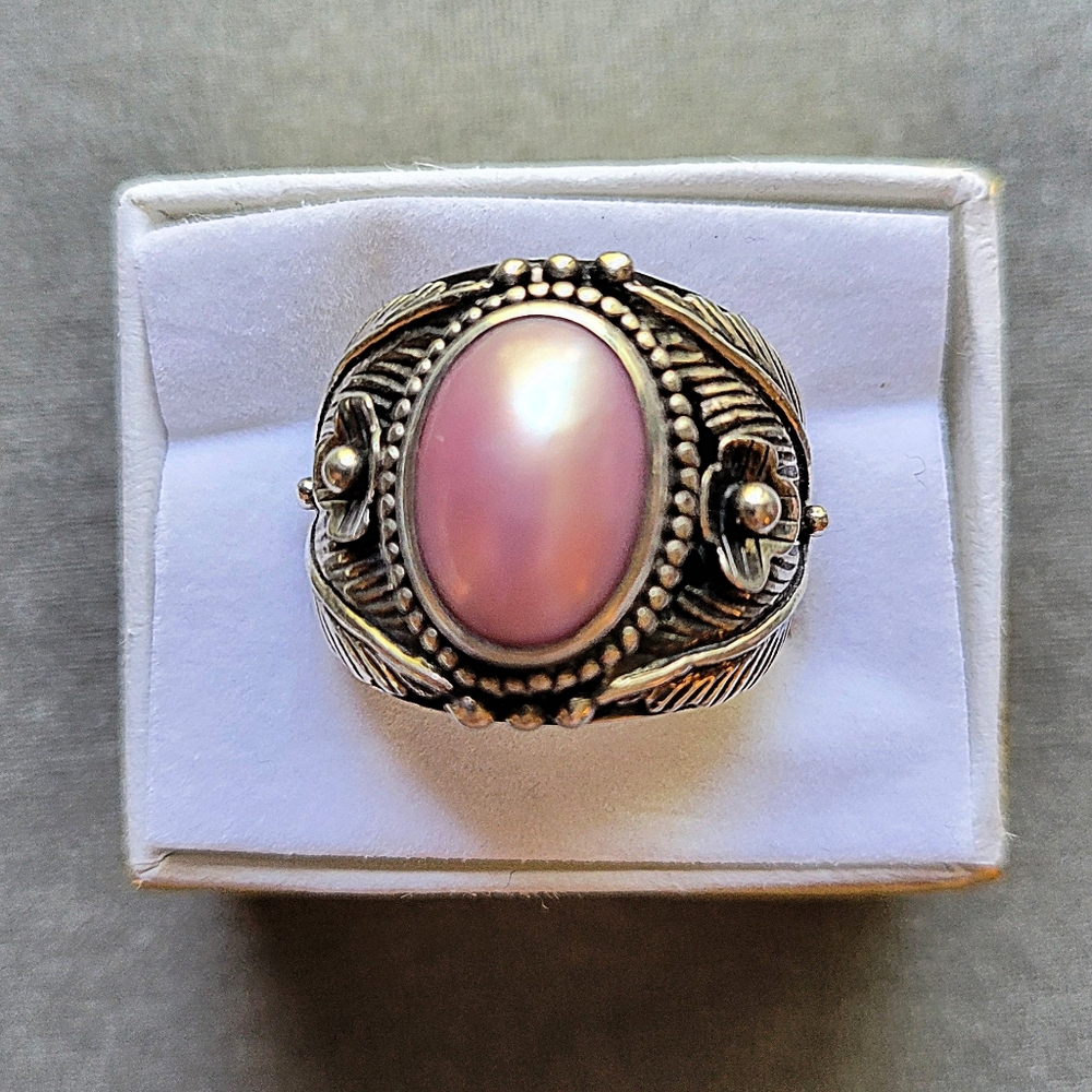 Balinese Pink Pearl Silver Ring Sz 8